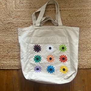 Baggu Oversized Floral Canvas Tote Bag with Embroidered Flowers